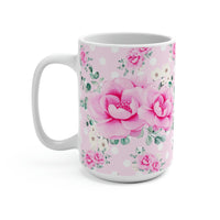 Coffee Mug 15oz-Magenta Pink Floral-White Polka Dots-Pink