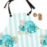 Apron-Aqua Blue-Floral Pinstripes
