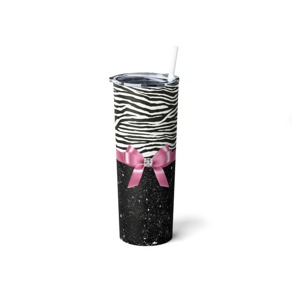 Skinny Tumbler, 20oz-Glam Pink Bow-Zebra-Black Glitter