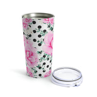Tumbler 20oz-Magenta Pink Floral-Black Polka Dots-White