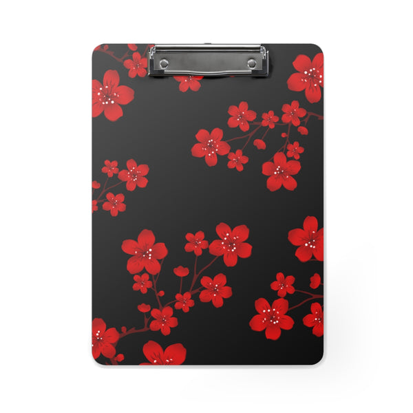Clipboard-Red Floral Blossoms-Black