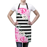 Apron-Magenta Pink-Floral Bash-Black Horizontal Stripes-White