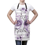 Apron-Soft Purple Floral-Soft Purple Horizontal Stripes-White