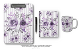 Small Spiral Notebook, 6x8in-Soft Purple Floral-Purple Pinstripes-White