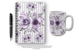 Coffee Mug 15oz-Soft Purple Floral-Purple Pinstripes-White