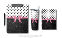 Clipboard-Glam Pink Bow-Black Polka Dots-Black Glitter