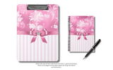 Small Spiral Notebook, 6x8in-Glam Pink Bow-Pink White Stencil-Pink White Pinstripes
