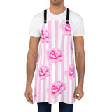 Apron-Magenta Pink-Floral Pinstripes