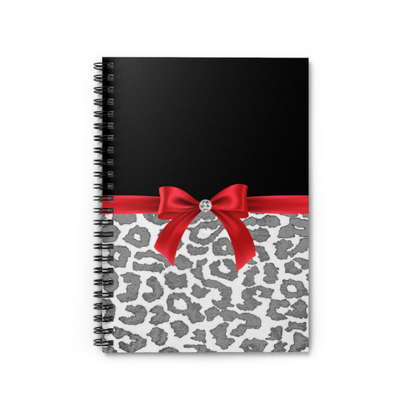 Small Spiral Notebook, 6x8in-Glam Red Bow-Grey Leopard-Black