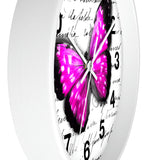 Wall Clock-Magenta Butterfly-Illegible Cursive-10"x10"in