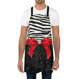 Apron-Glam Red Bow-Zebra-Black Glitter