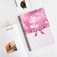 Small Spiral Notebook, 6x8in-Glam Pink Bow-Pink White Stencil-Pink White Pinstripes