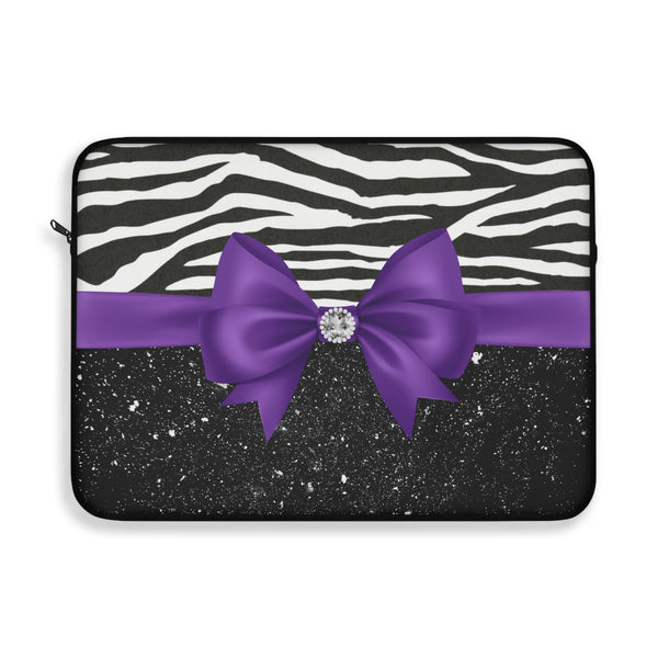 Laptop Sleeve-Glam Purple Bow-Zebra-Black Glitter