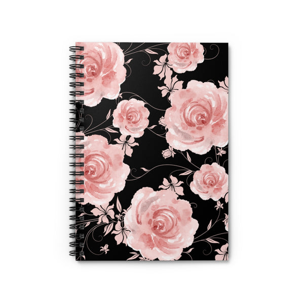 Small Spiral Notebook, 6x8in-Pink Rose-Pink Stencil-Black