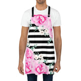 Apron-Magenta Pink-Floral Bash-Black Horizontal Stripes-White