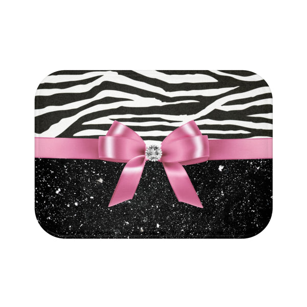 Bath Mat-Glam Pink Bow-Zebra-Black Glitter
