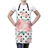 Apron-Lush Pink Floral-Black Polka Dots-White