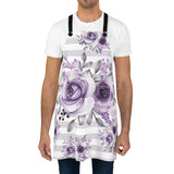 Apron-Soft Purple Floral-Soft Purple Horizontal Stripes-White