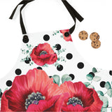Apron-Rouge Red Floral-Black Polka Dots-White