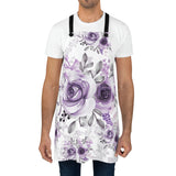Apron-Soft Purple-Floral Stencil-White
