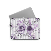 Laptop Sleeve-Soft Purple Floral-Purple Pinstripes-White