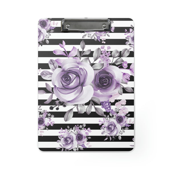 Clipboard-Soft Purple Floral-Black Horizontal Stripes-White