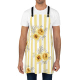 Apron-Yellow Floral Pinstripes
