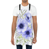 Apron-Soft Blue Floral-Blue Stencil-White