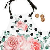 Apron-Lush Pink Floral-Black Polka Dots-White