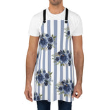 Apron-Stormy Blue-Floral Pinstripes