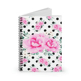 Small Spiral Notebook, 6x8in-Magenta Pink Floral-Black Polka Dots-White