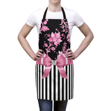 Apron-Glam Pink Bow-Pink Stencil-Black White Pinstripes