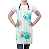 Apron-Aqua Blue-Floral Pinstripes