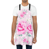 Apron-Magenta Pink Floral-White Polka Dots-Pink