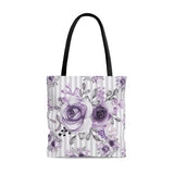 Tote Bag-Soft Purple Floral-Purple Pinstripes-White
