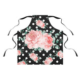 Apron-Lush Pink Floral-White Polka Dots-Black