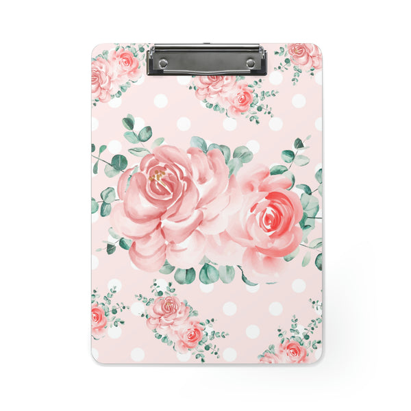 Clipboard-Lush Pink Floral-White Polka Dots-Pink