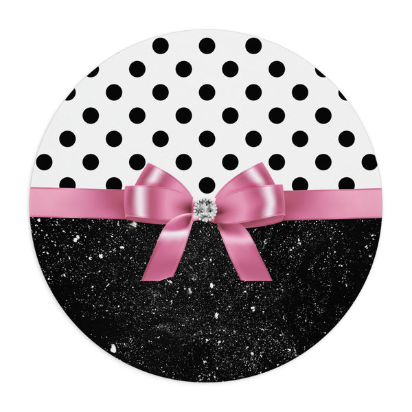 Mouse Pad-Glam Pink Bow-Black Polka Dots-Black Glitter