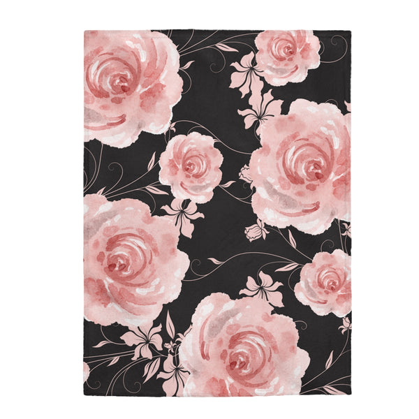 Velveteen Plush Blanket-Pink Rose-Pink Stencil-Black