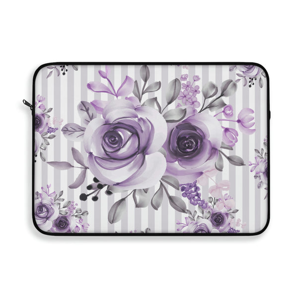 Laptop Sleeve-Soft Purple Floral-Soft Purple Pinstripes-White