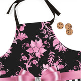 Apron-Glam Pink Bow-Pink Stencil-Black White Pinstripes