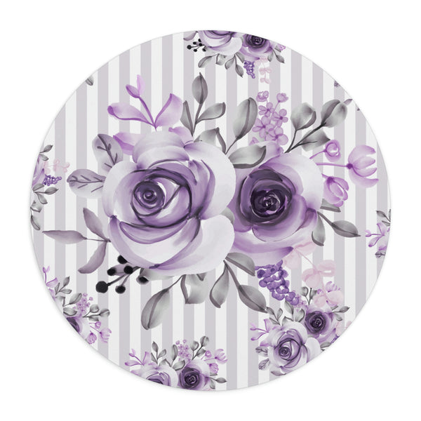 Mouse Pad-Soft Purple Floral-Purple Pinstripes-White