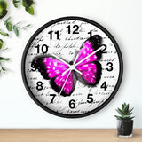 Wall Clock-Magenta Butterfly-Illegible Cursive-10"x10"in
