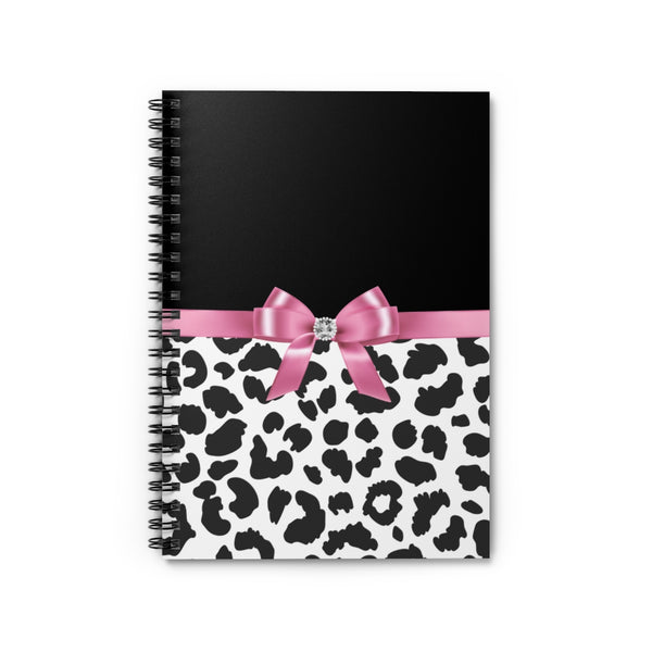 Small Spiral Notebook, 6x8in-Glam Pink Bow-Snow Leopard-Black