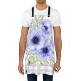 Apron-Soft Blue Floral-Soft Blue Horizontal Stripes-White