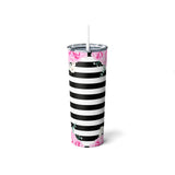 Skinny Tumbler, 20oz-Magenta Pink-Floral Bash-Black Horizontal Stripes-White