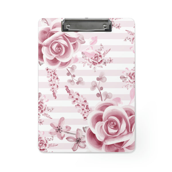 Clipboard-Soft Pink Floral Mauve-Horizontal Stripes-White