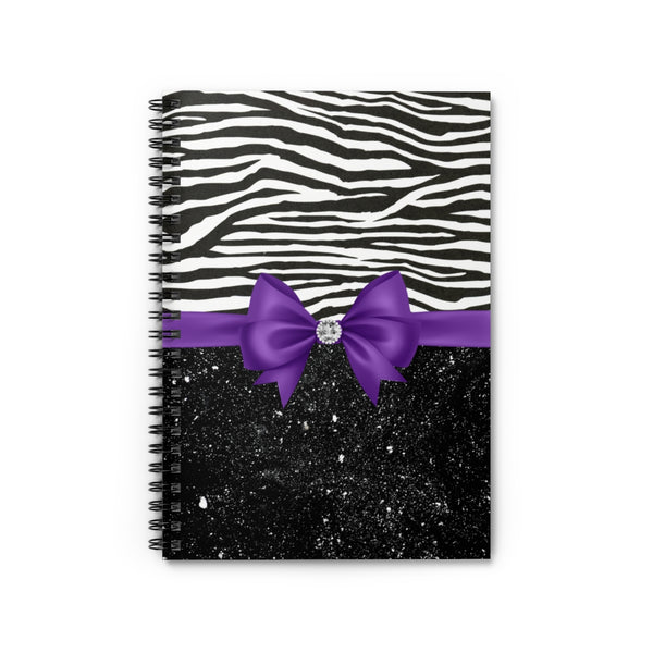 Small Spiral Notebook, 6x8in-Glam Purple Bow-Zebra-Black Glitter