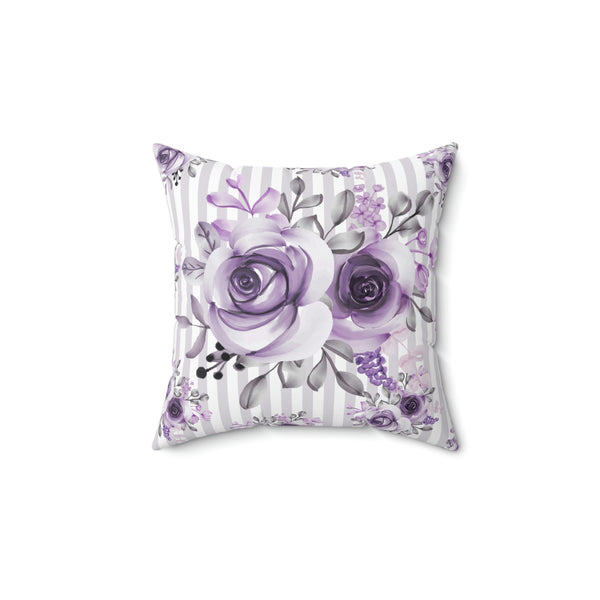 Square Pillow-Soft Purple Floral-Purple Pinstripes-White