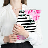 Clipboard-Magenta Pink-Floral Bash-Black Horizontal Stripes-White